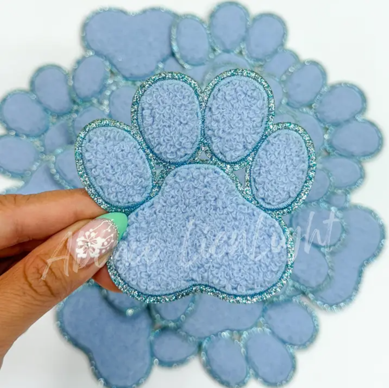 Chenille Paw Print Patch Blue