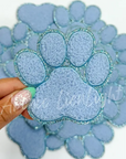 Chenille Paw Print Patch Blue