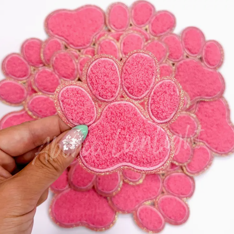 Chenille Paw Print Patch Pink