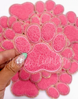 Chenille Paw Print Patch Pink