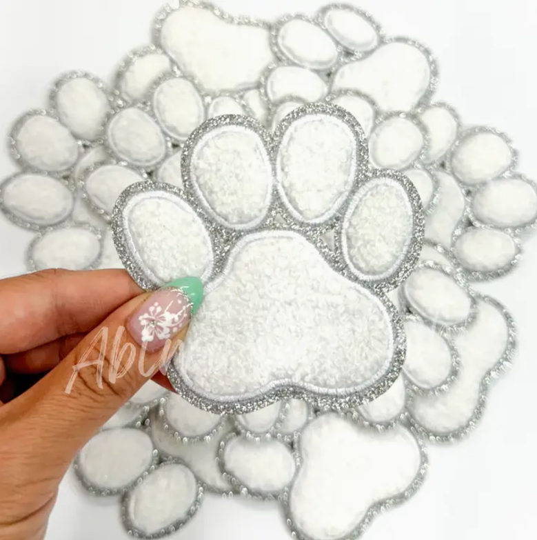 Chenille Paw Print Patch White