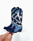 Rhinestone Cowboy Boots Patch Blue