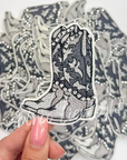 Rhinestone Cowboy Boots Patch Silver