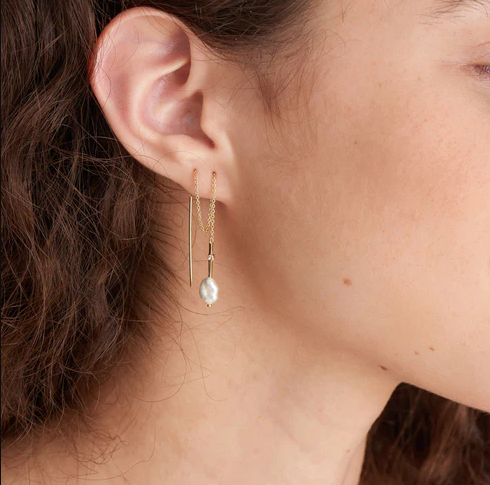 Gold Pearl Threader Earrings