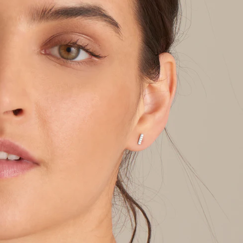 Silver Glam Bar Stud Earrings