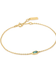 Gold Teal Sparkle Emblem Chain Bracelet