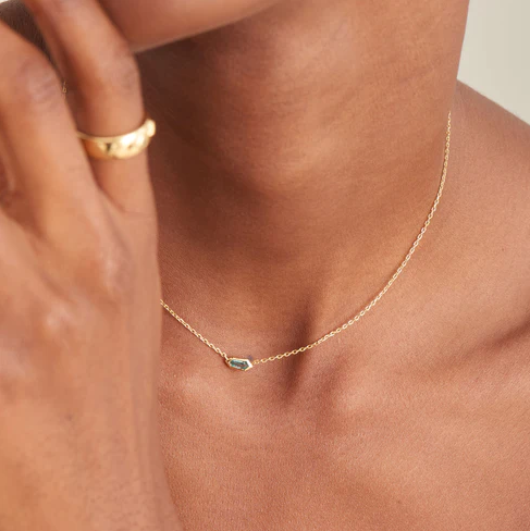Sparkle Emblem Chain Necklace - Teal