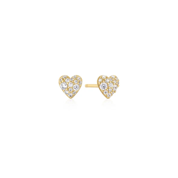 Gold Pave Heart Stud Earrings