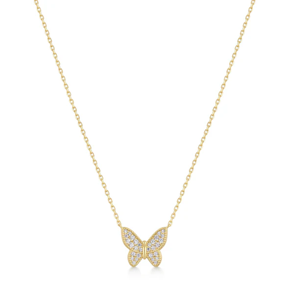 Gold Butterfly Pave Necklace