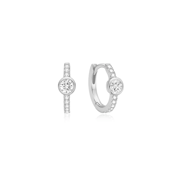 Pave Row & Bezel-set Huggie Hoop