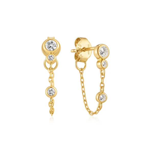 Bezel-set Drop Chain Stud Earrings