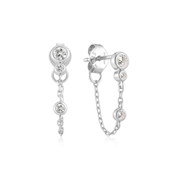 Bezel-set Drop Chain Stud Earrings