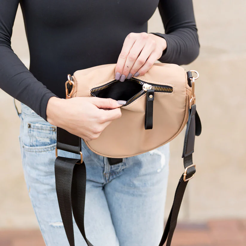 Gia Double Zip Crescent Sling - Olive