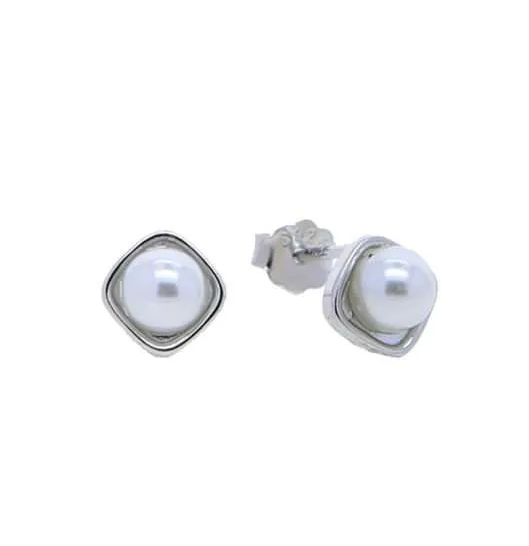 Silver 5MM Shell Pearl Square Studs