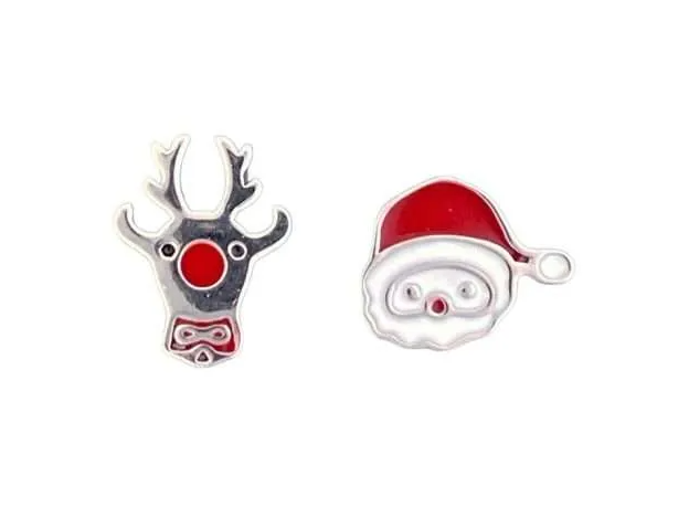 Silver Enamel Santa & Rudolph Studs