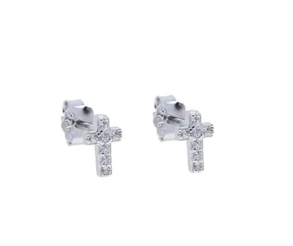 Silver Mini CZ Cross Studs