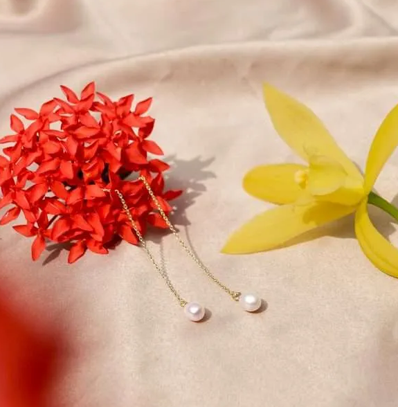 Gold Freshwater Pearl Teardrop Earrings