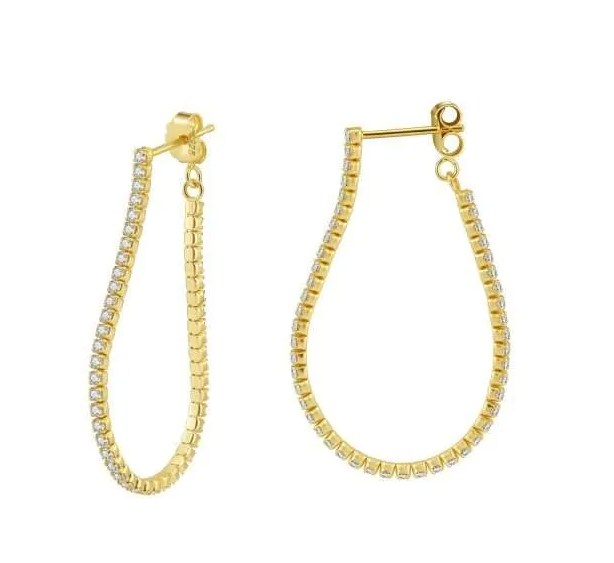 Gold CZ Tennis Chain Hoops