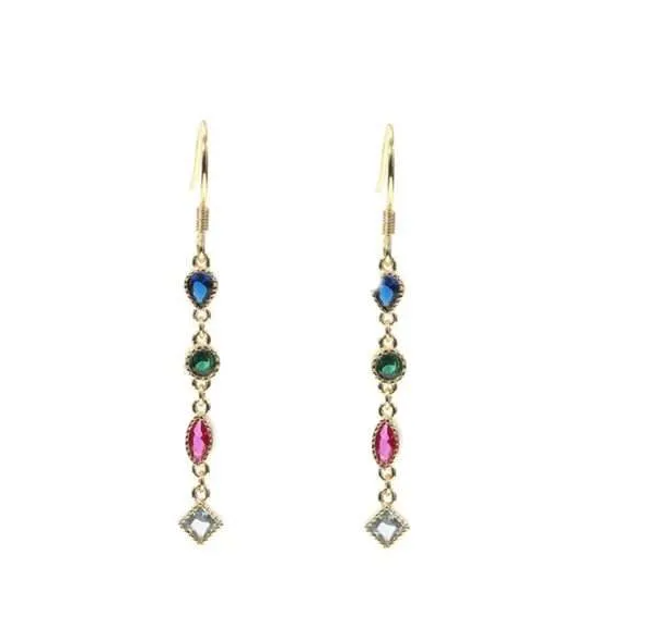 Gold Multi Colored CZ Earrings