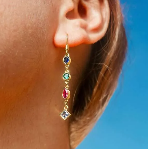 Gold Multi Colored CZ Earrings