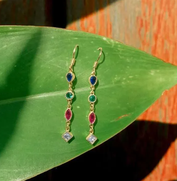 Gold Multi Colored CZ Earrings