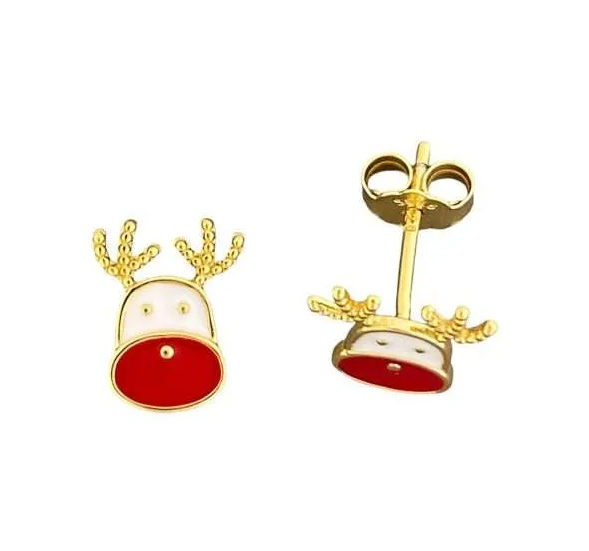 Gold Enamel Reindeer Studs