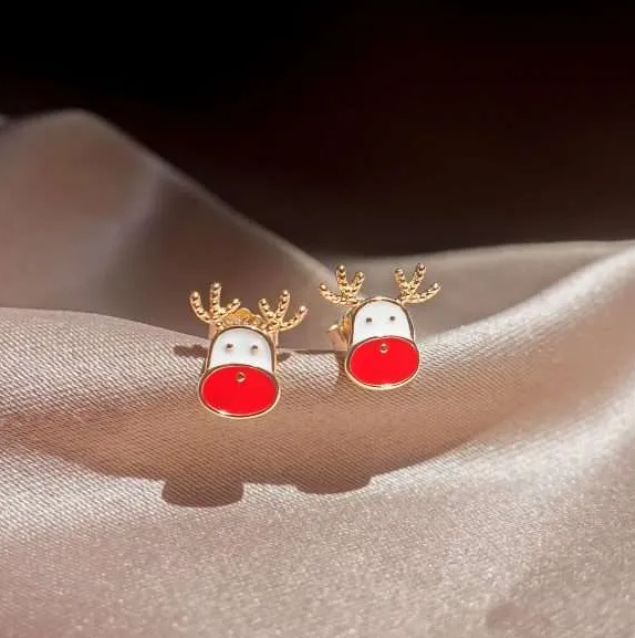 Gold Enamel Reindeer Studs