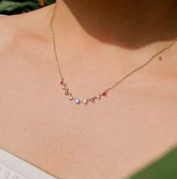 Gold Heart Flower w/ Pastel CZ Necklace