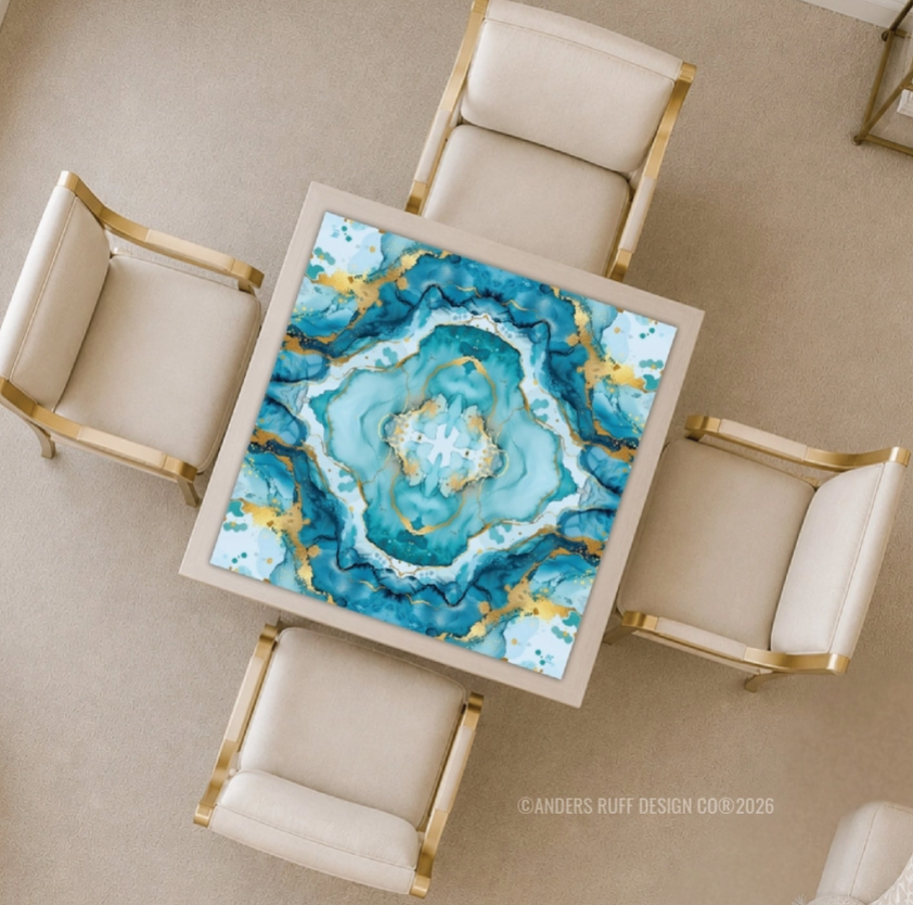 Coastal Aqua Marble Mahjong Mat