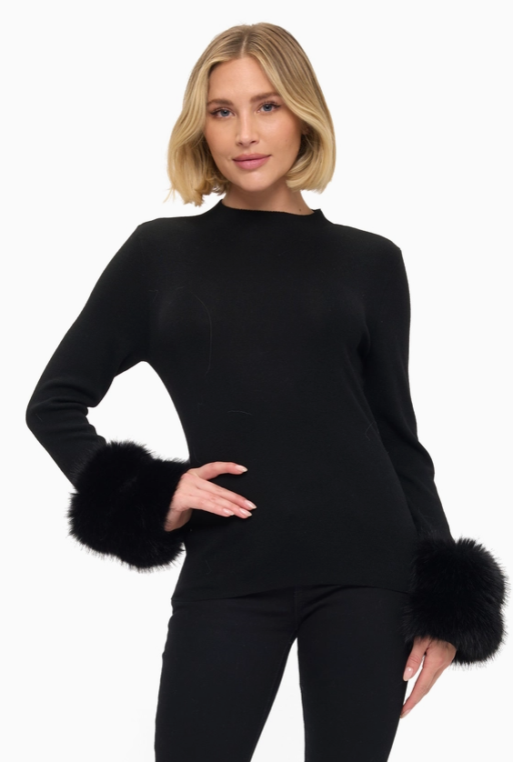 Removable Faux Fur Cuff Sweater