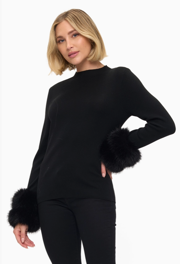 Removable Faux Fur Cuff Sweater
