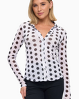 Collared Polka Dot Mesh Button Down