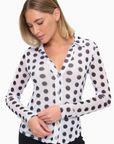 Collared Polka Dot Mesh Button Down