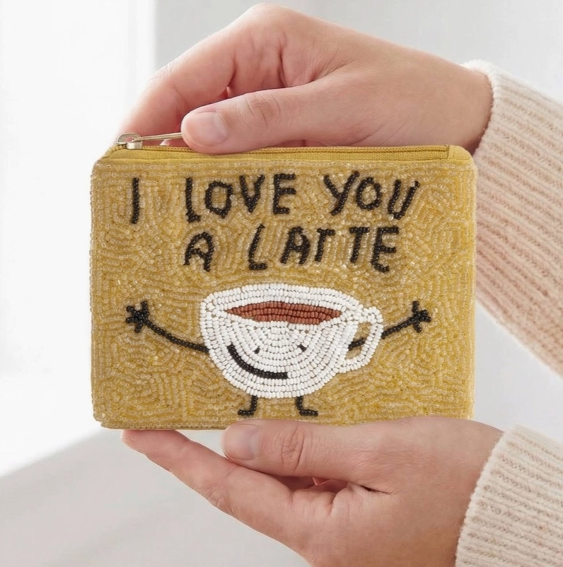 I Love You A Latte Beaded Coin Purse