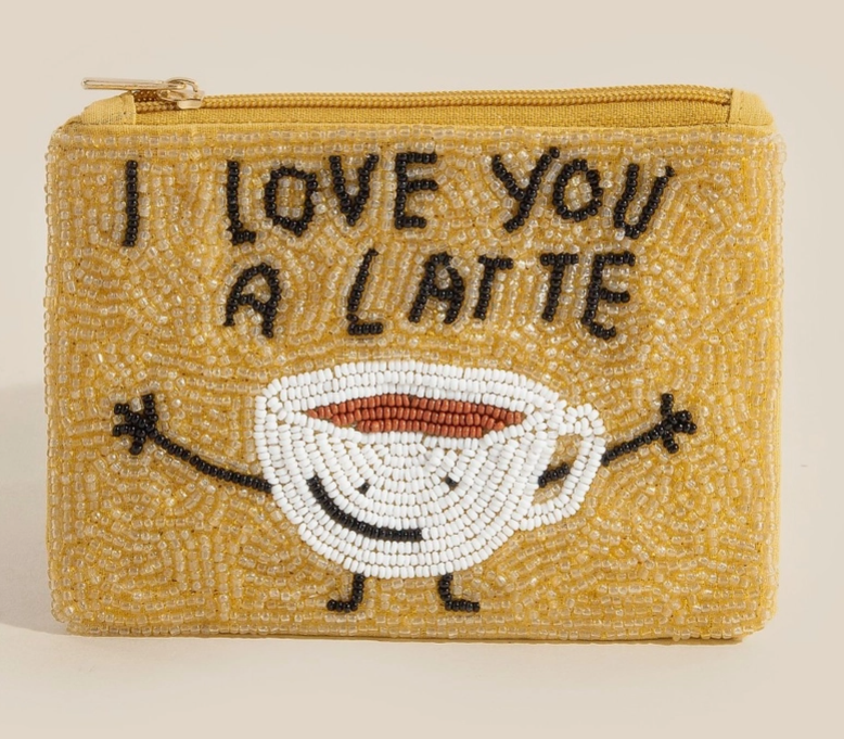 I Love You A Latte Beaded Coin Purse