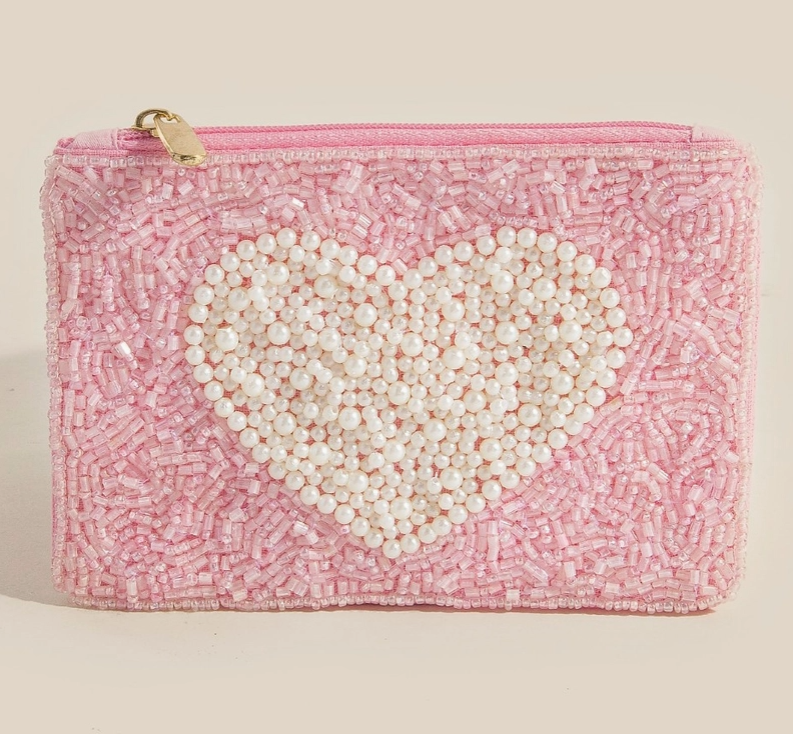 Pearl Heart Beaded Coin Purse