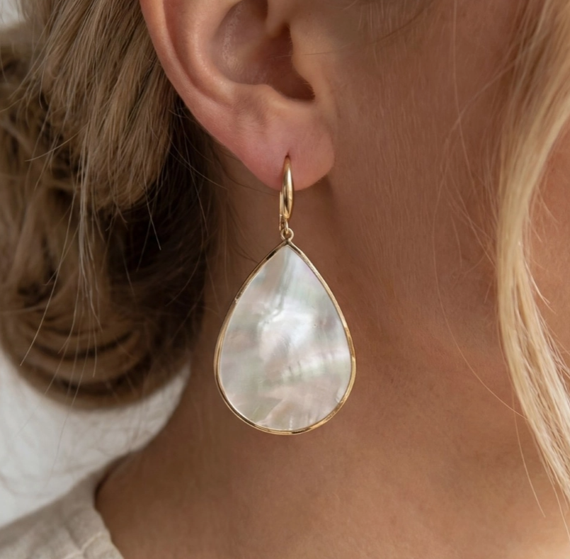 Gold Bezel Iridescent Shell Earrings