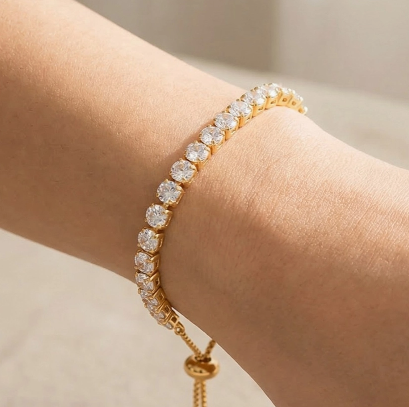 Pave Tennis Cz Adjustable Bracelet