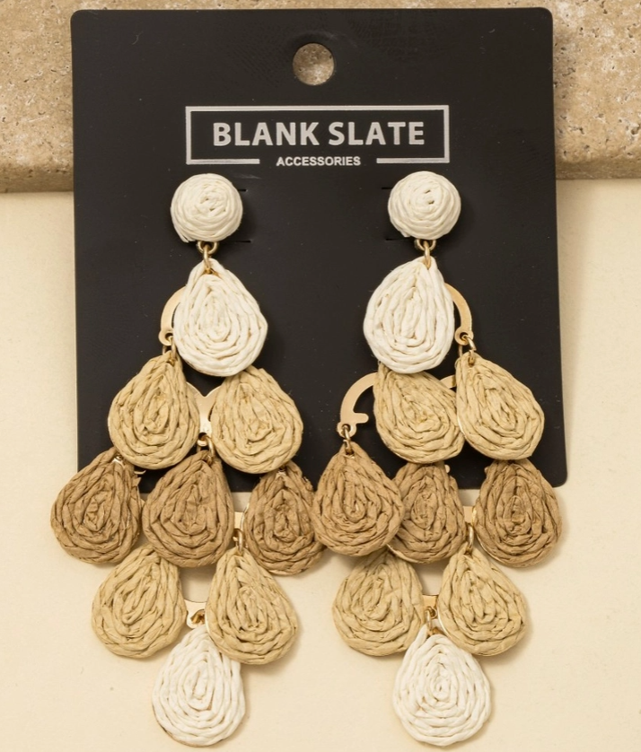 Straw Weave Teardrop Dangle Earrings
