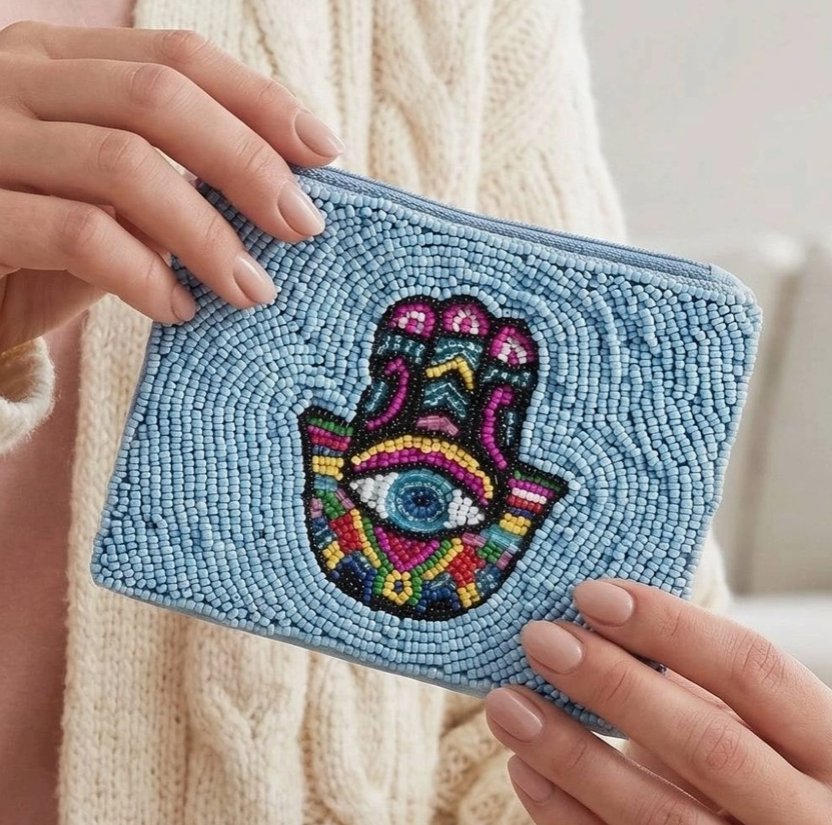 Beaded Hamsa Hand Eye Coin Purse