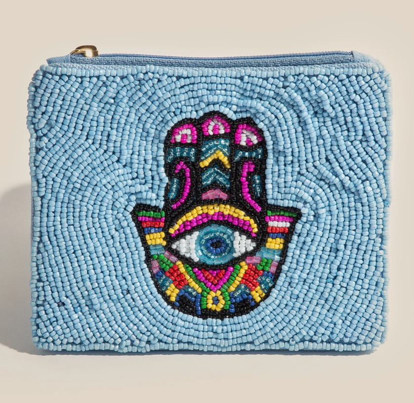 Beaded Hamsa Hand Eye Coin Purse