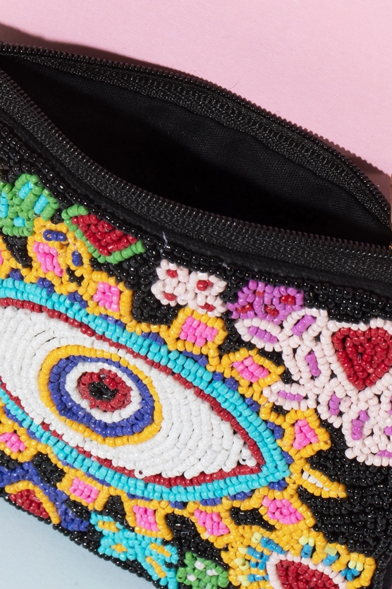 Flower Heart Evil Eye Beaded Coin Purse