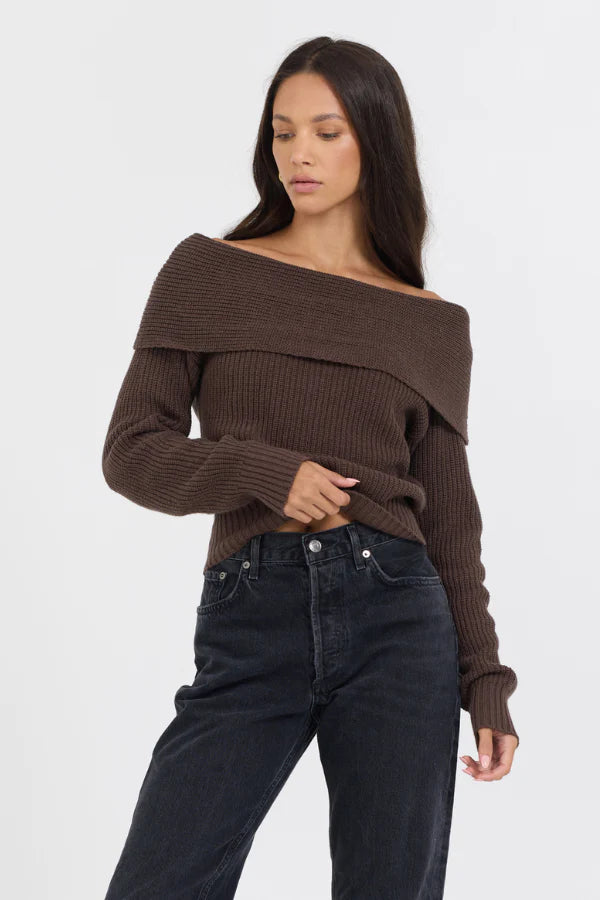 Off the Shoulder Zip Back Sweater