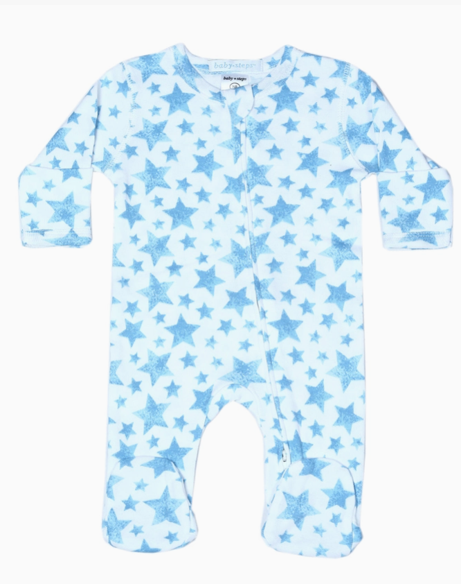 Blue Soft Stars Footie 6M
