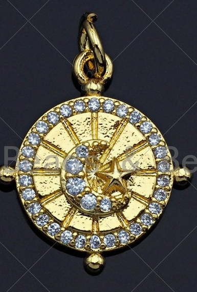 Star Moon Swirl CZ Micro Pave Charm