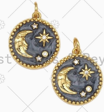 Enamel Grey Cresent Moon Star Charm