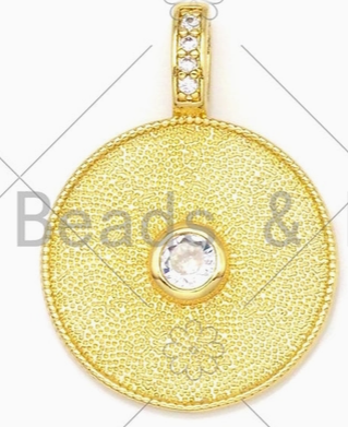 Round Gold CZ Pave Charm