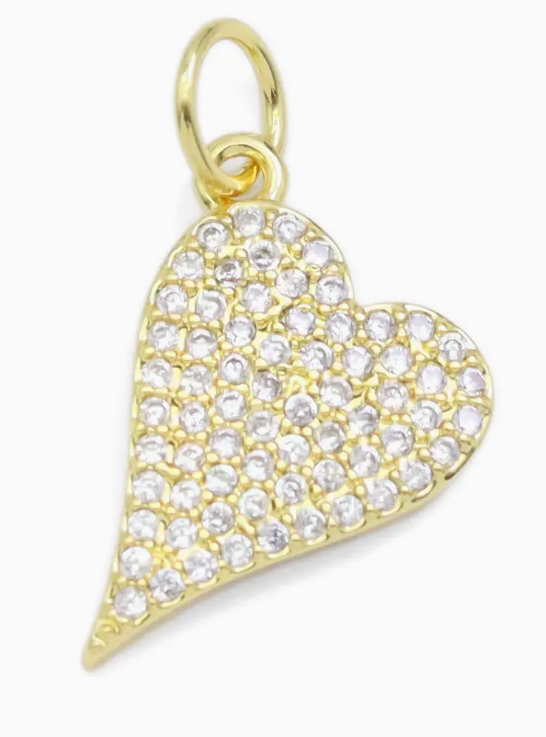 Gold Clear Cz Heart Shape Charm