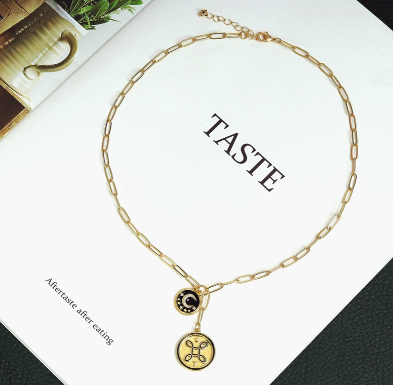 Paperclip Chain Drop Charm Necklace