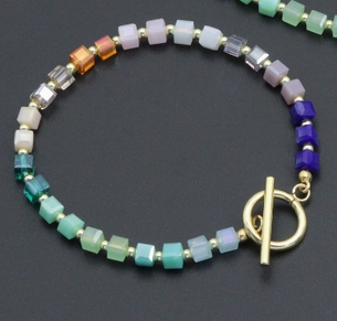 Rainbow Crystal Cube Bead Bracelet